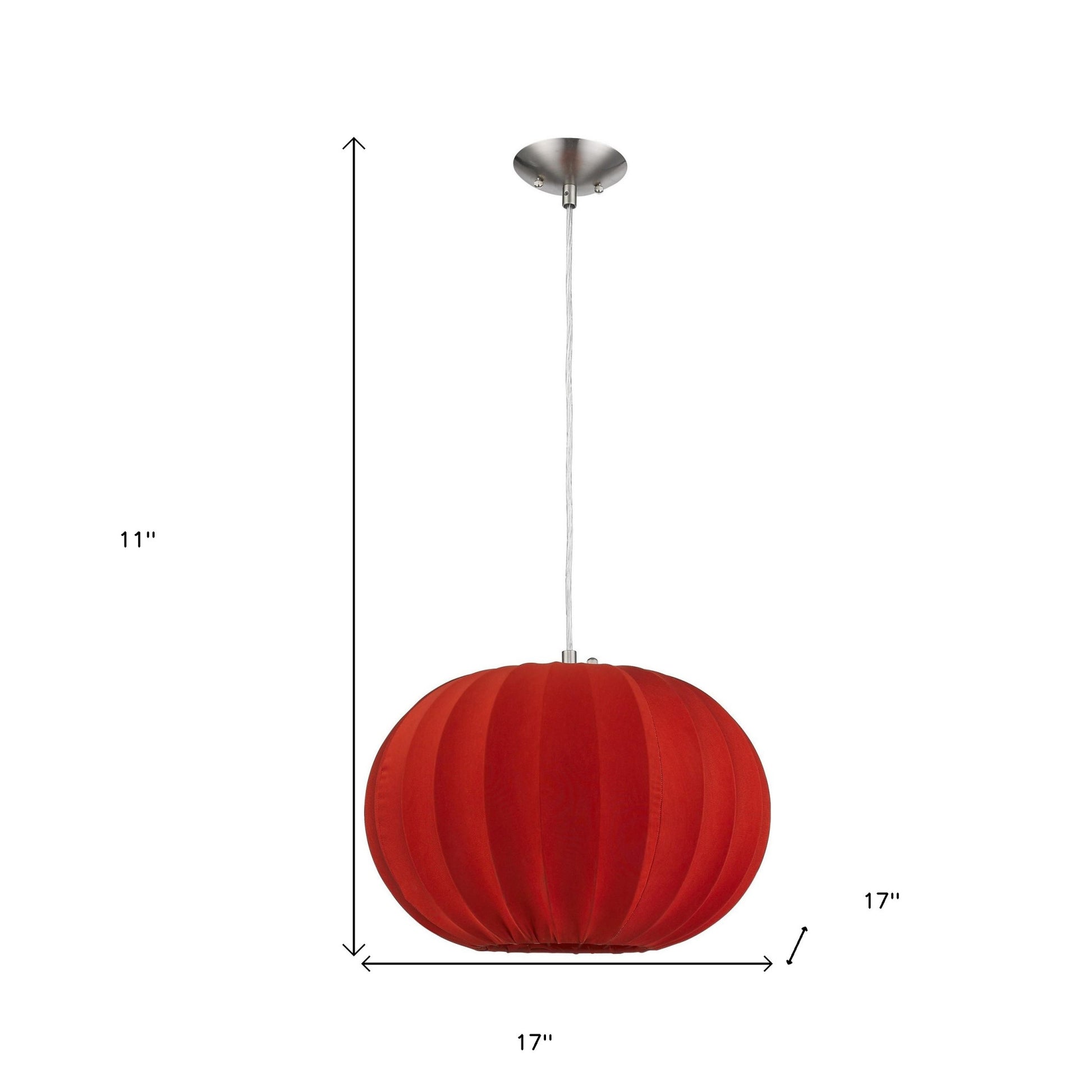 Shanghai 1-Light Brushed Nickel Pendant With Sheer Red Ribbon Shade-4