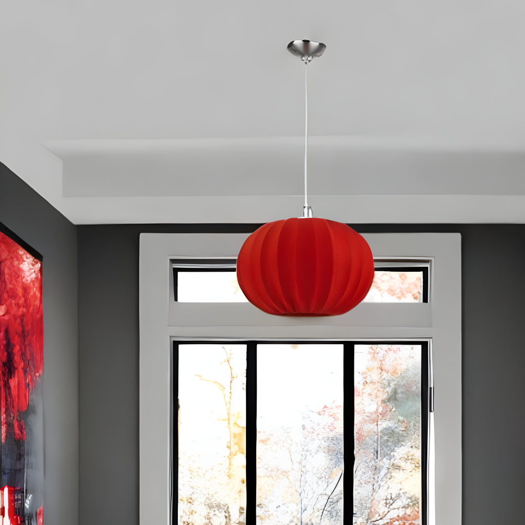 Shanghai 1-Light Brushed Nickel Pendant With Sheer Red Ribbon Shade-5