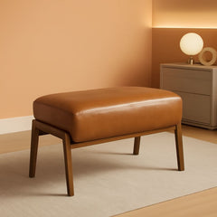 Leatherette Padded Ottoman Footrest Yellowish Brown-0