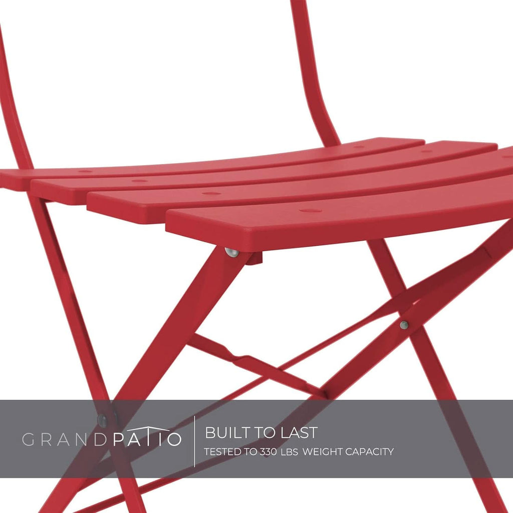 3-Piece Folding Outdoor Bistro Set Red Cushioned Seats-3