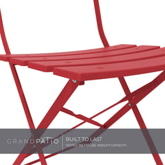 3-Piece Folding Outdoor Bistro Set Red Cushioned Seats-3