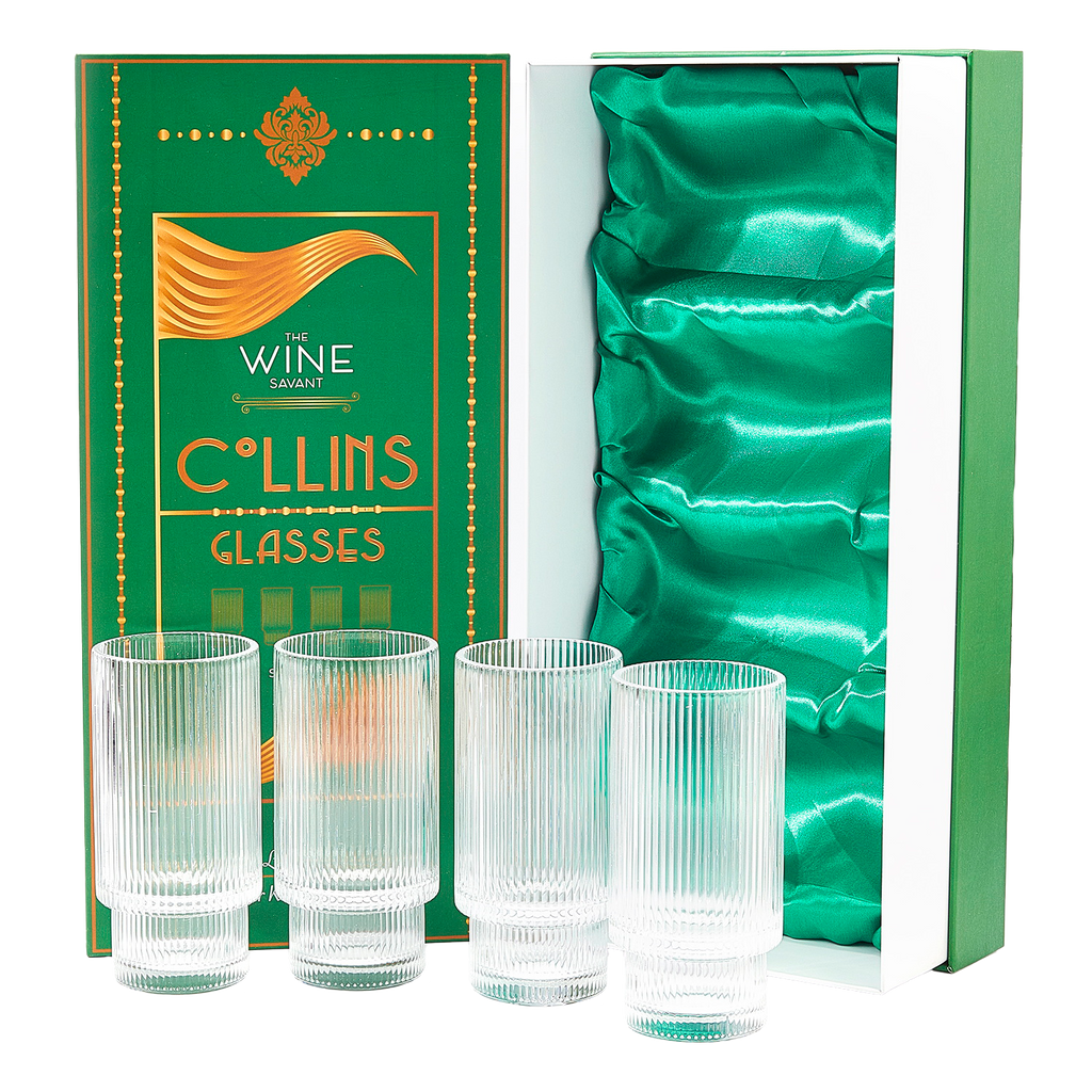 Vintage Art Deco Crystal Highball Ribbed Glass Set of 4 - 14oz-0