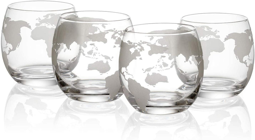 Etched World Decanter Car Whiskey Globe With 4 World Map Glasses-2