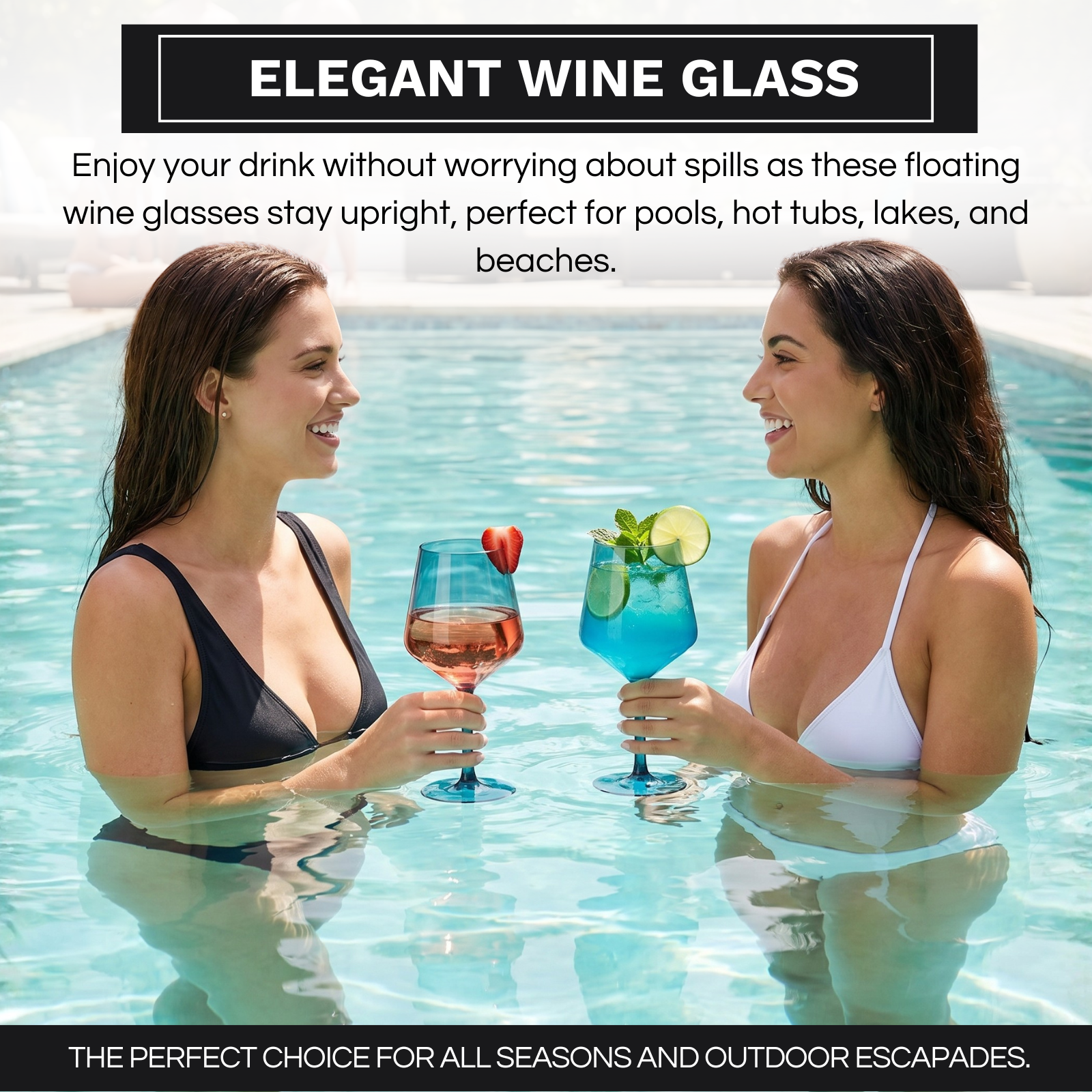 Floating Wine Glasses for Pool - Set of 2-18 OZ (Muted Blue)