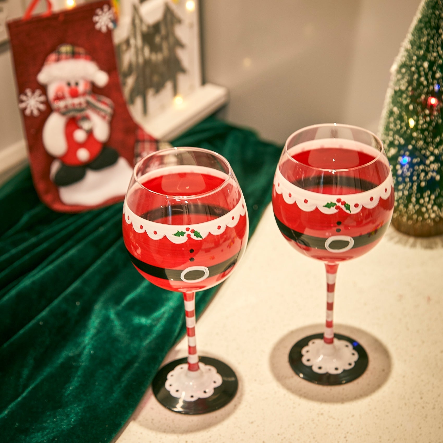 Santa's Elf Stemmed Wine & Water Glasses - Set of 2