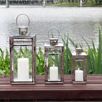 19''&15''&12'' H Stainless Steel Metal Candle Lantern  Candle Holder with Clear Glass Panels(Set of 3)-0