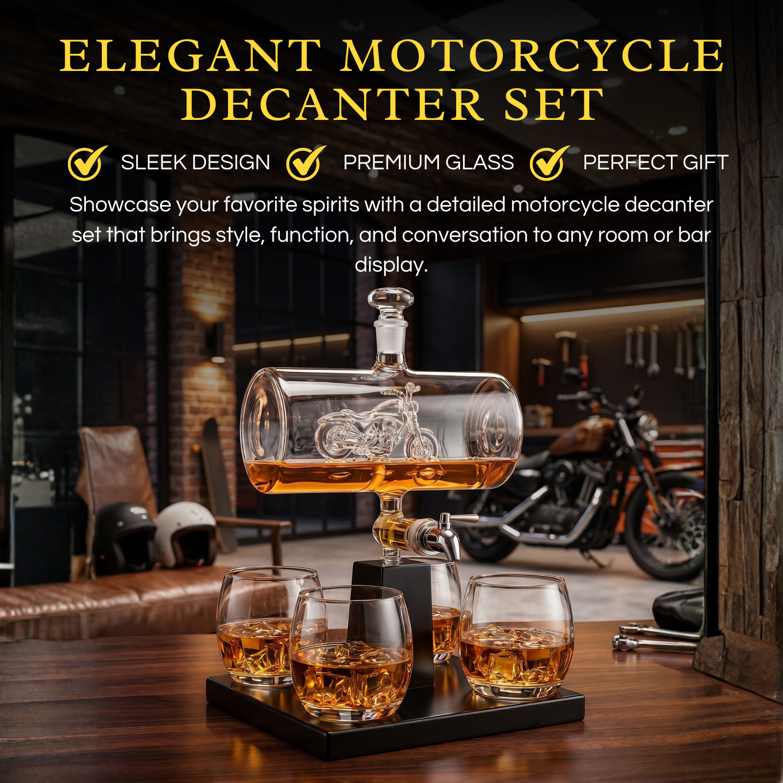 Motorcycle Decanter Whiskey & Wine Decanter Set 1100ml-2