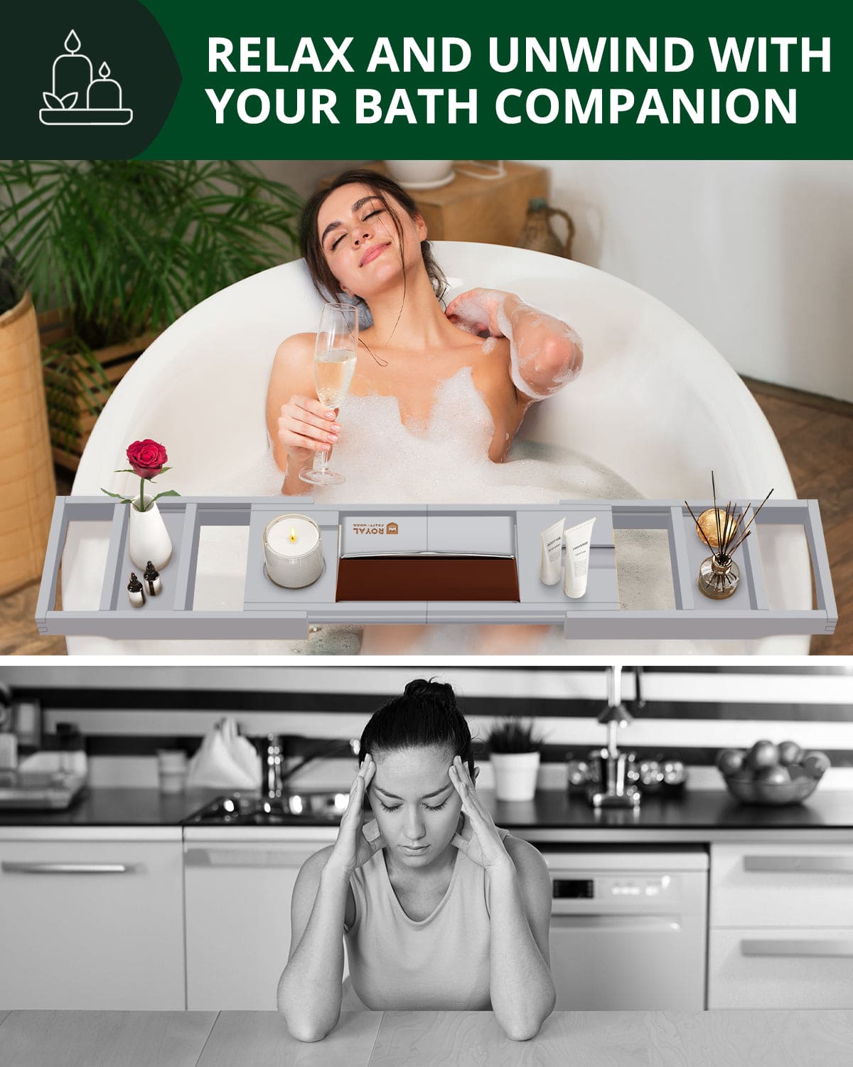 Bathtub Caddy Tray, Gray-2