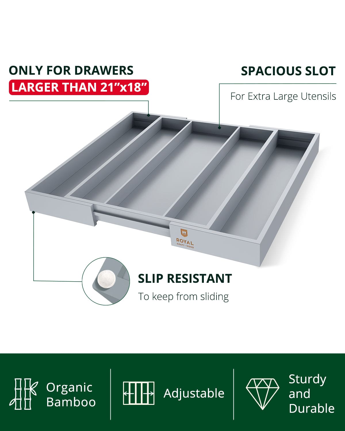 Utensil Drawer Organizer, Gray (5 Slots)-2