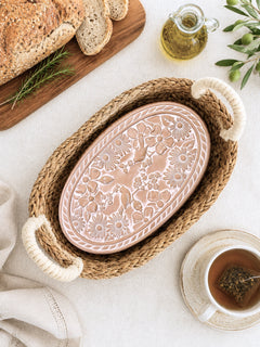 Bread Warmer & Basket Gift Set with Tea Towel - Garden Oval