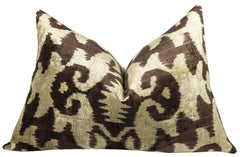 Handmade Velvet Pillow with insert – Olive & Brown Ikat Pattern, 16x24"