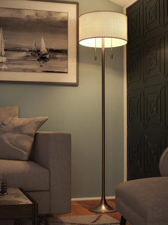 Floor Lamp Antique Brass DrumShade Sixty One Inch Height-2