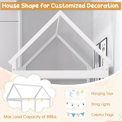 Twin House Bed Frame With Roof Canopy Montessori For Kids-4