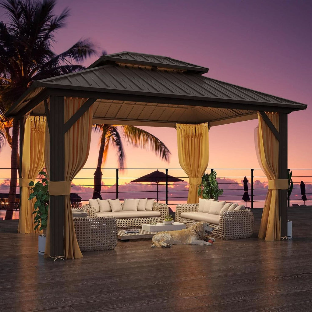 10x12 Hardtop Gazebo Weatherproof Aluminum Frame Patio-0