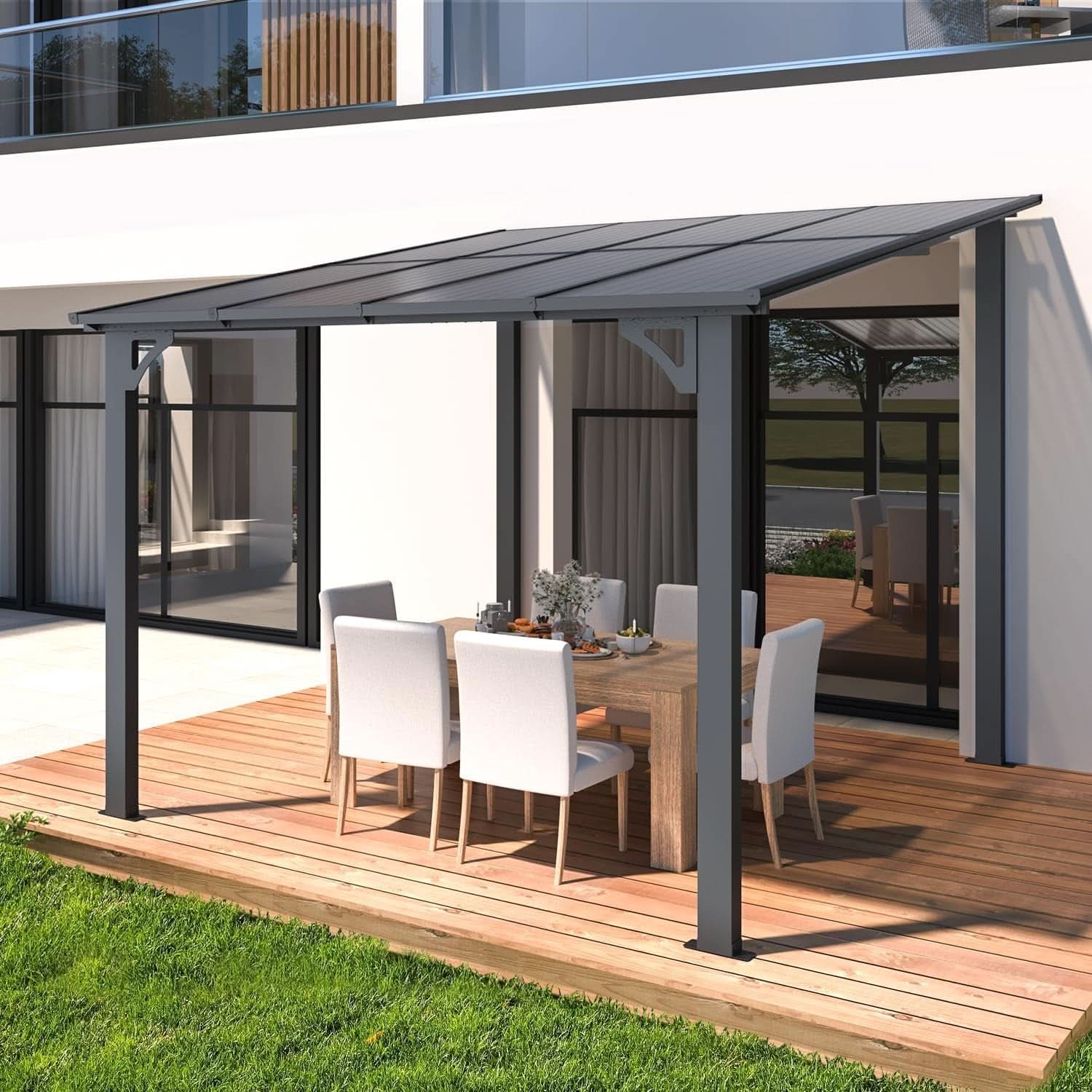 8x8 Waterproof Wall Mounted Lean To Gazebo for Patio-1