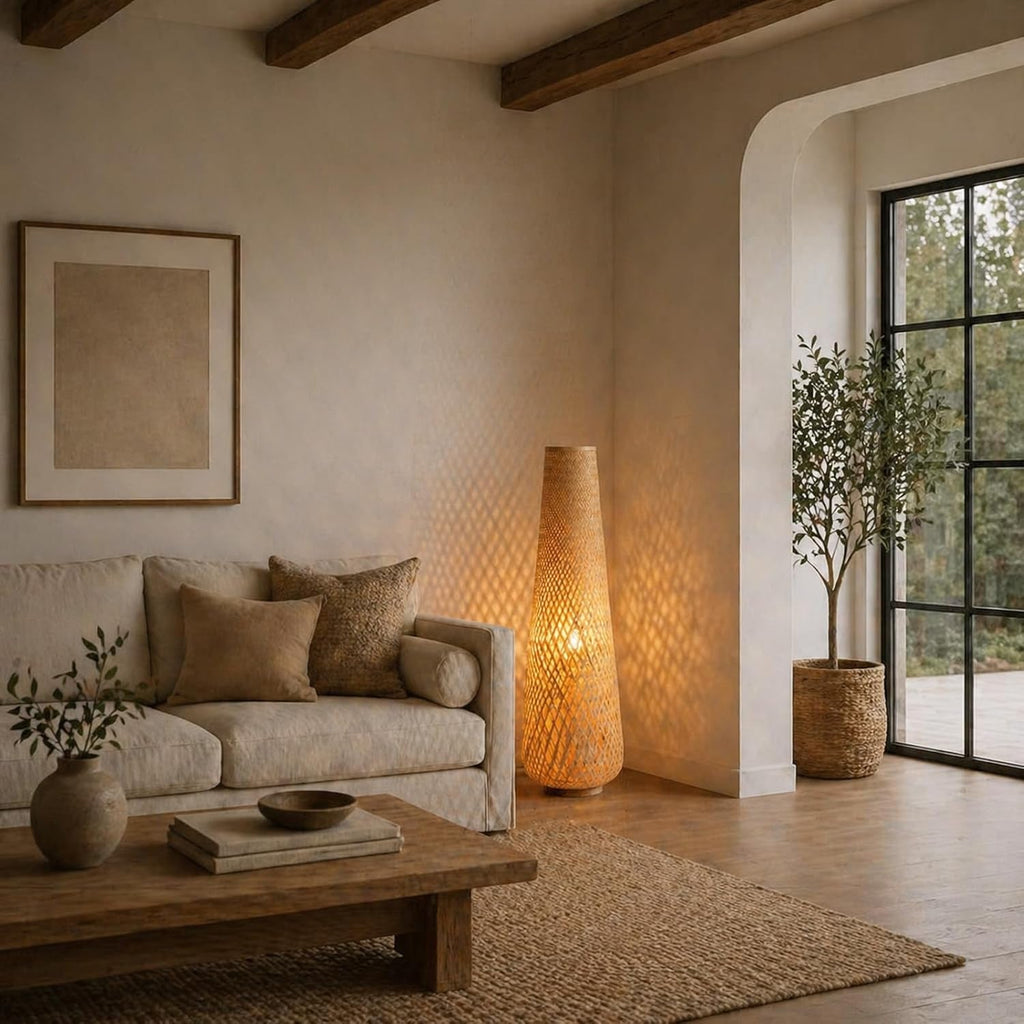Bamboo Floor Lamp Large Woven Boho Ambient Luminaire XL-3
