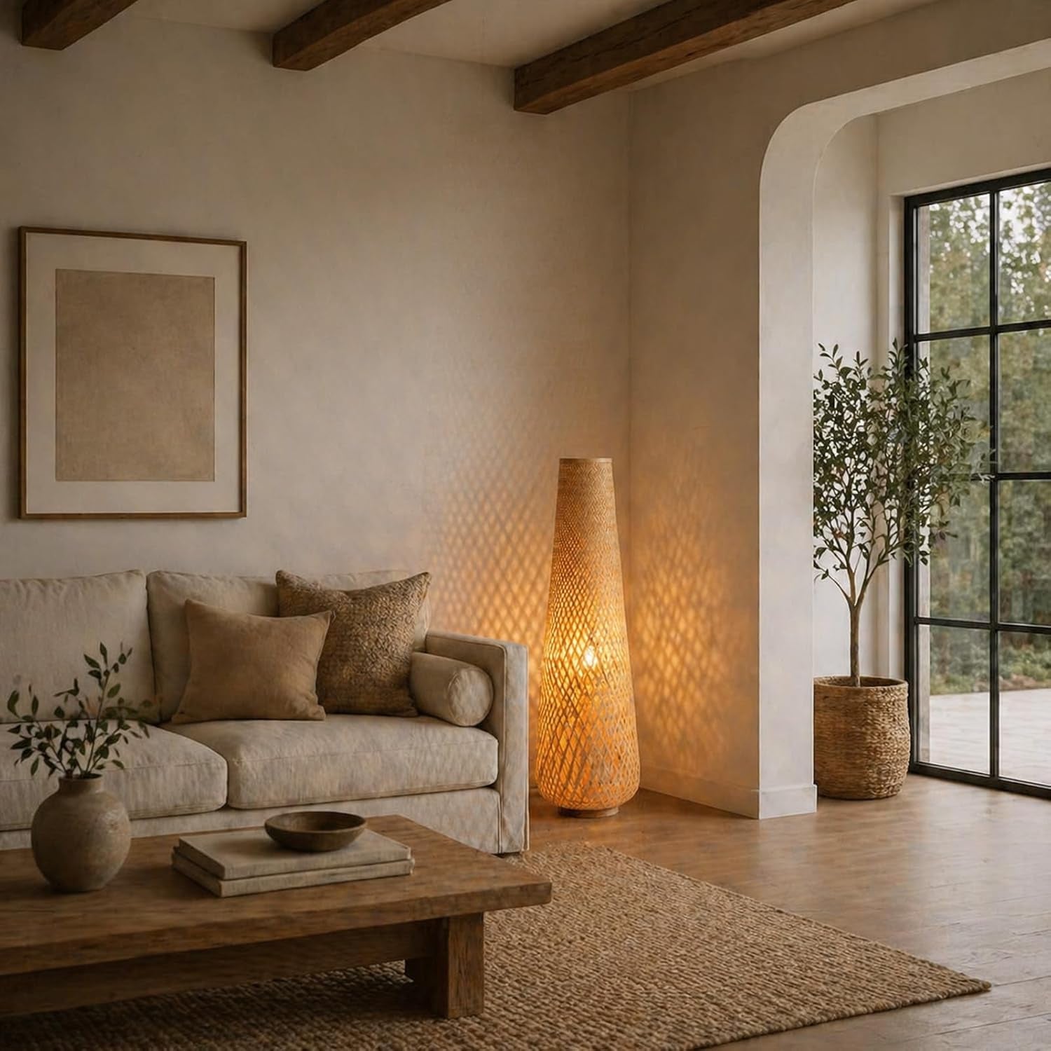 Bamboo Floor Lamp Large Woven Boho Ambient Luminaire XL-3