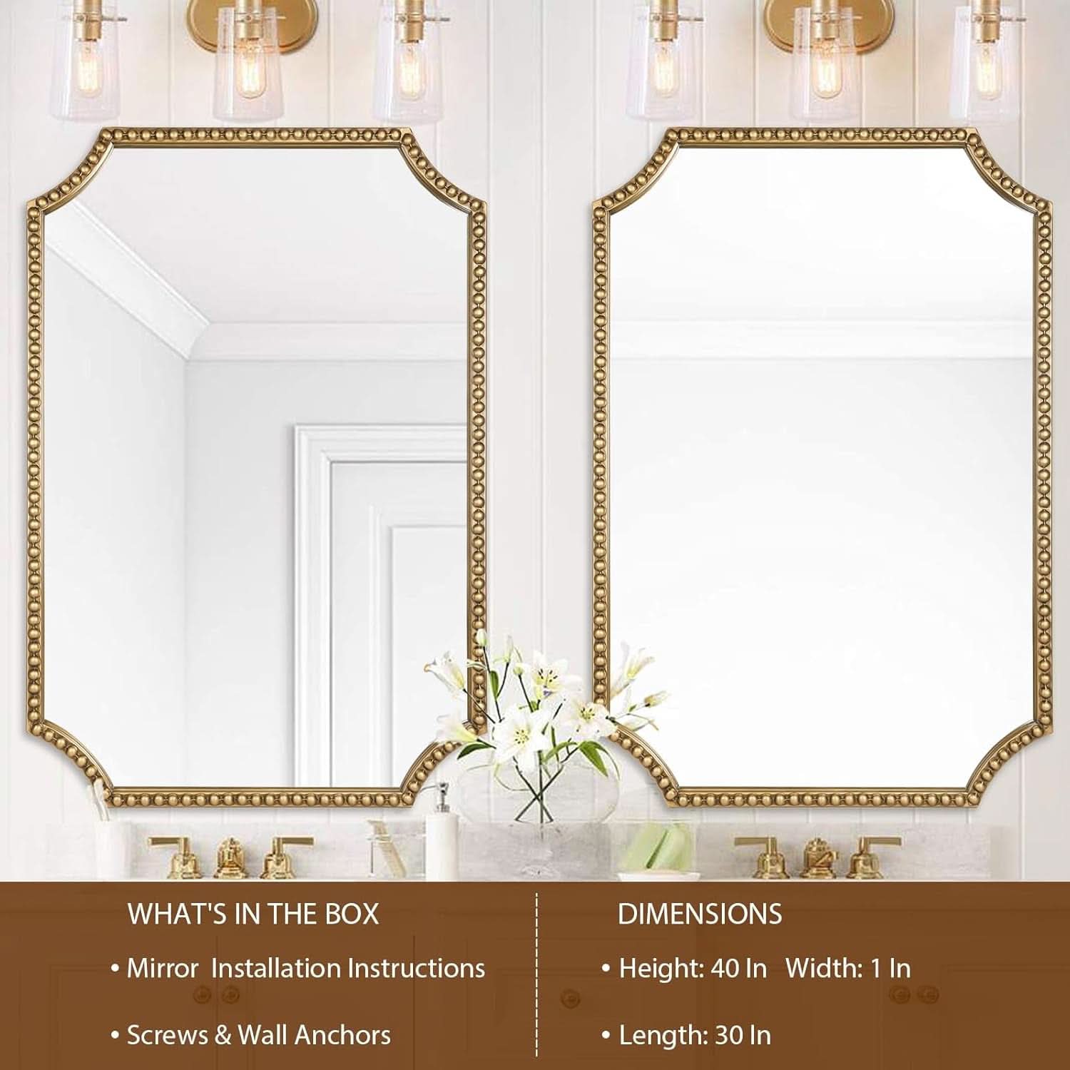 30 X 40 Inch Wall Mirror With Antique Gold Beaded Frame-3