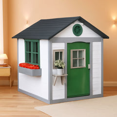 Outdoor Wooden Cottage Playhouse With Planter Boxes-0