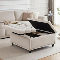 Beige Oversized Storage Ottoman Featuring Lift Top-0