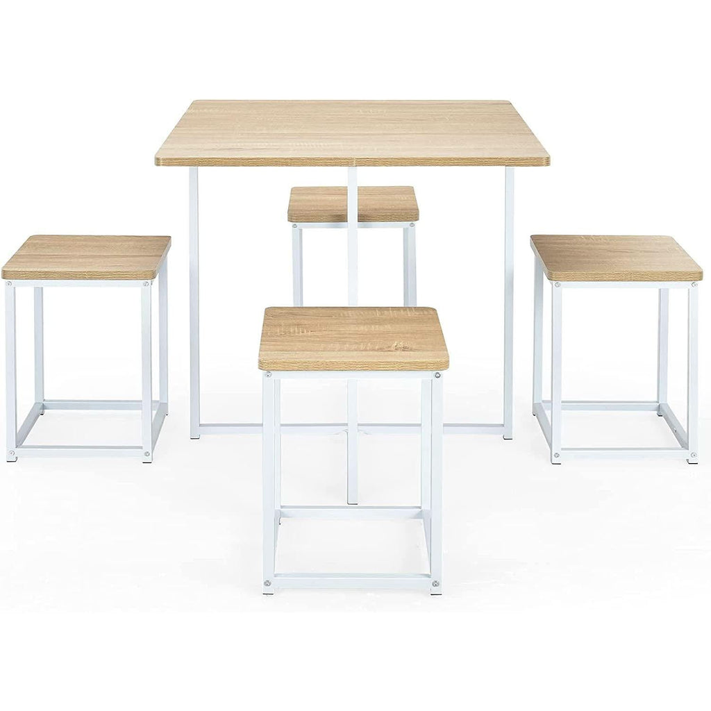 Compact Dining Table And Chairs Set Beige White Five Piece-0