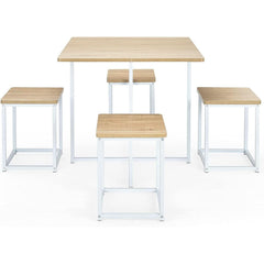 Compact Dining Table And Chairs Set Beige White Five Piece-0