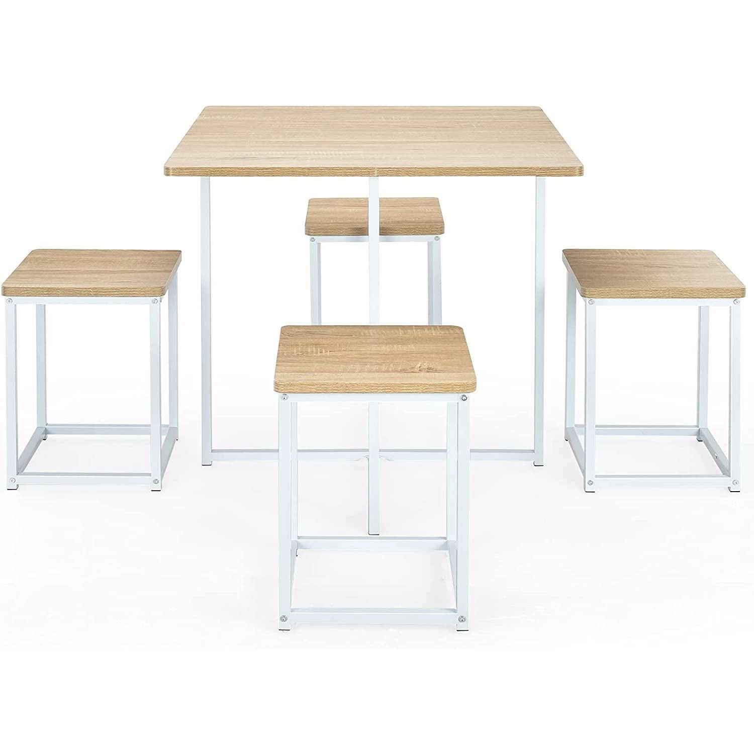 Compact Dining Table And Chairs Set Beige White Five Piece-0