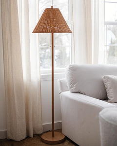 61-Inch-Tall RichBrown Floor Lamp With Rattan Shade-1