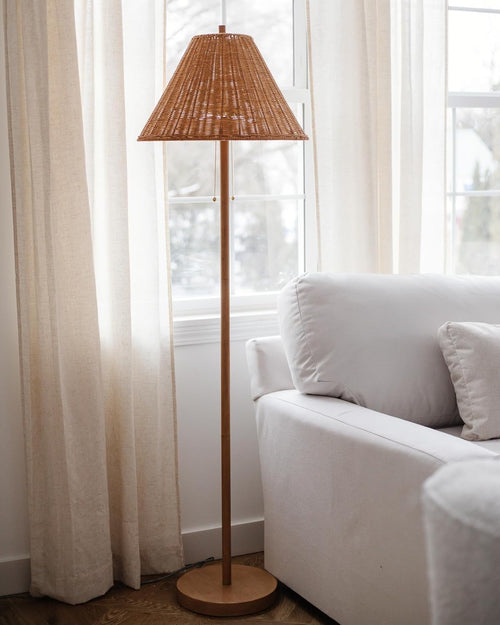 61-Inch-Tall RichBrown Floor Lamp With Rattan Shade-1