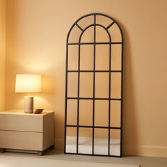 Elegant Arched Windowpane 71x30 Full Length Mirror Black-0