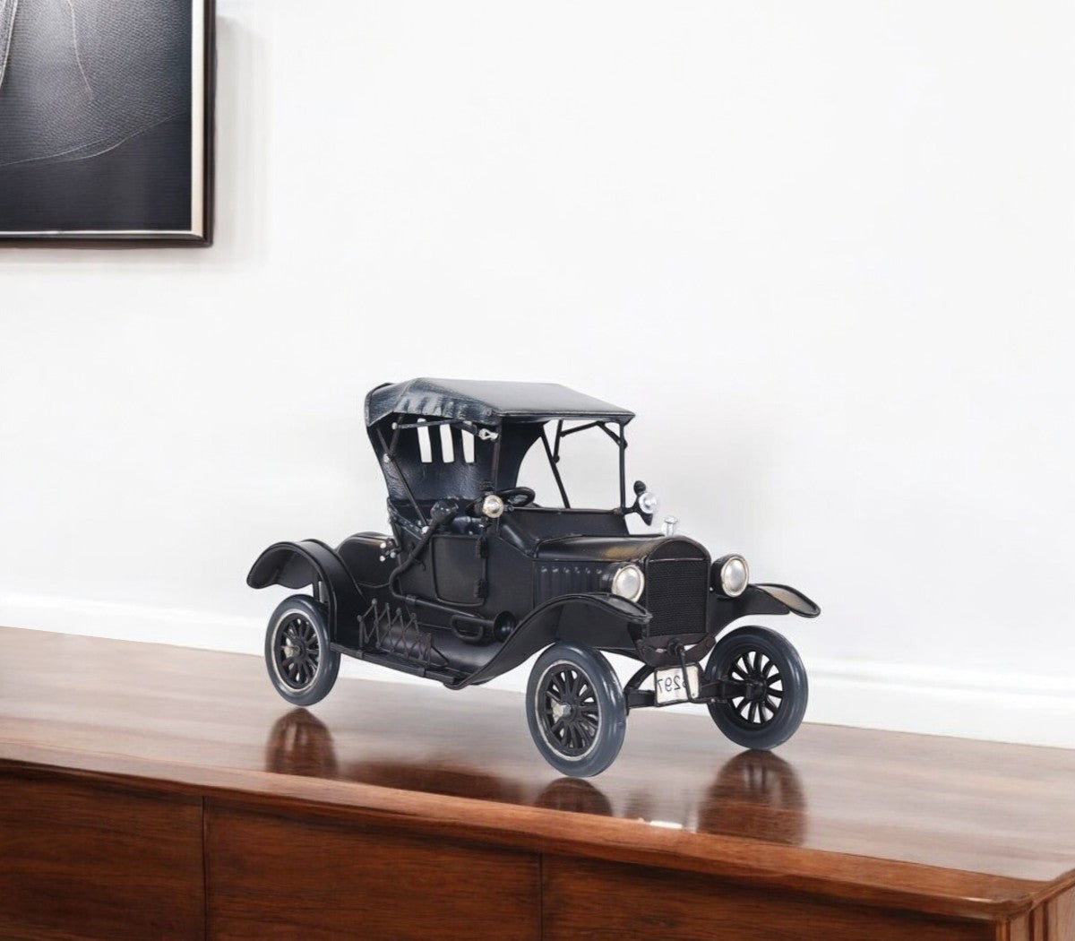 12" Black Metal c1908 Ford Model Car Tabletop Sculpture-0