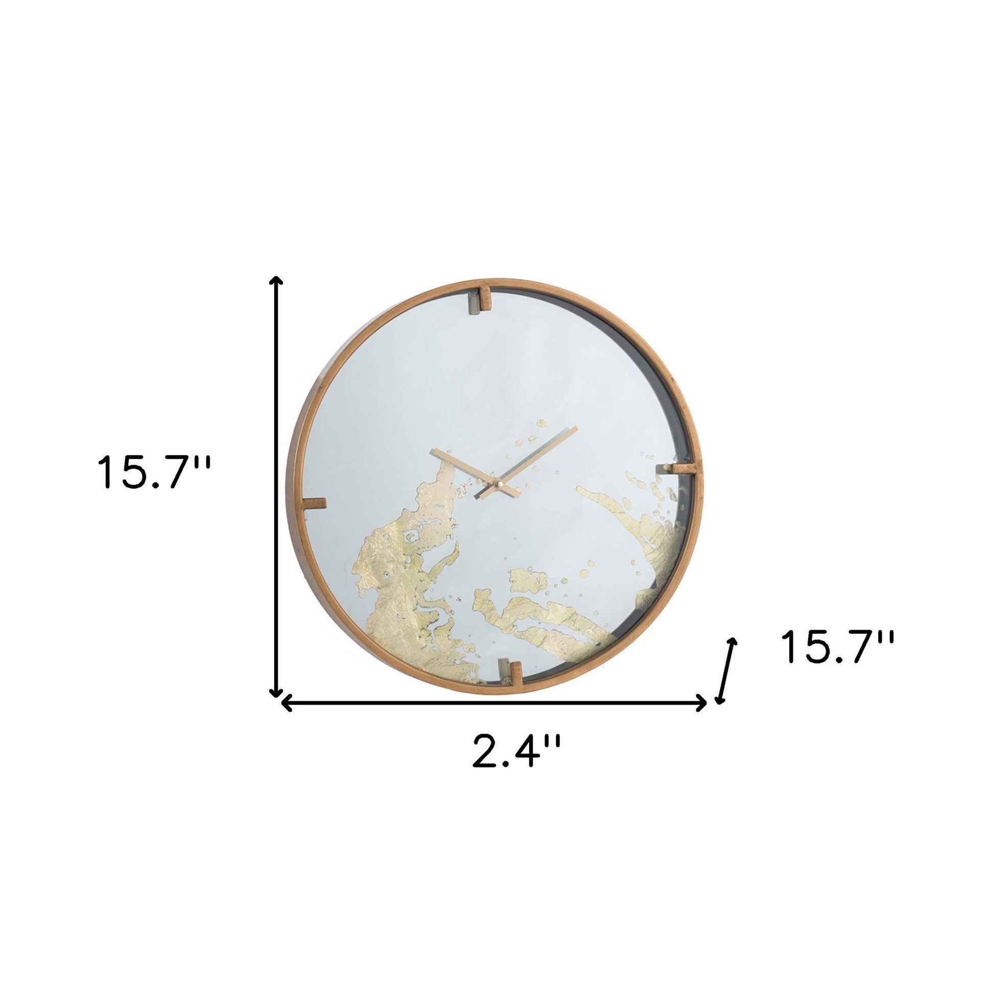 2" Round Gold And White Wood Analog Wall Clock-5