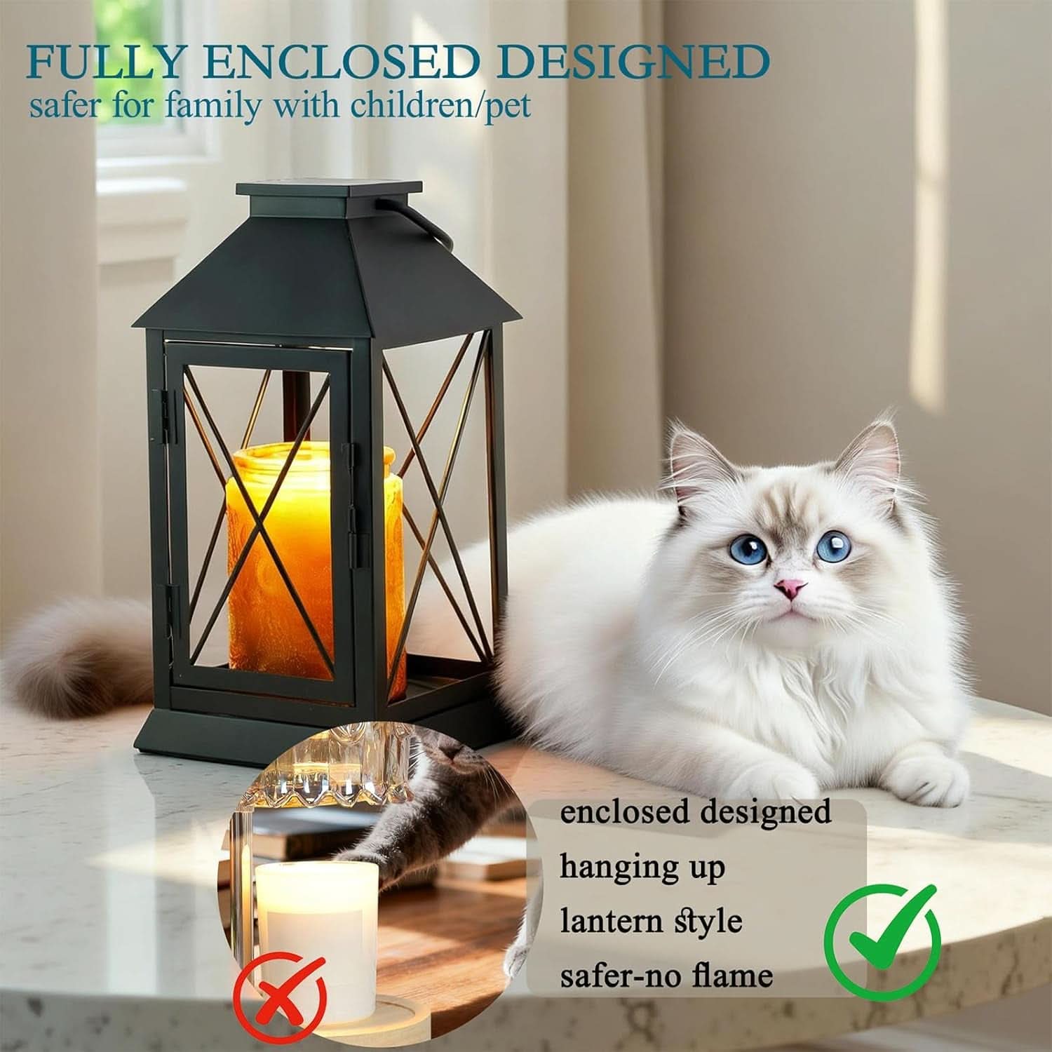 Black Dimmable Candle Warmer Lantern Featuring Timer