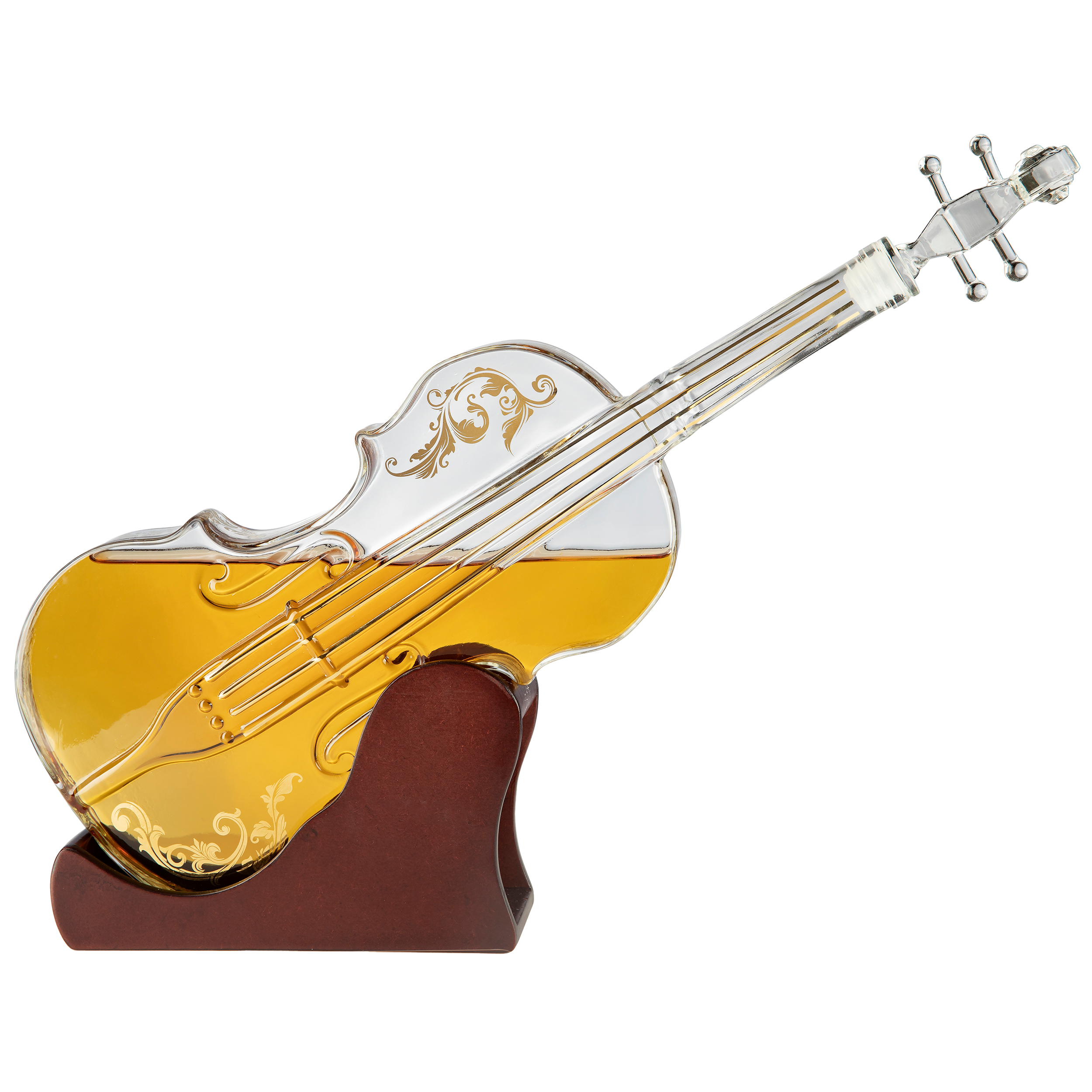 Glass Violin Decanter, Mahogany Base - 1000 ML