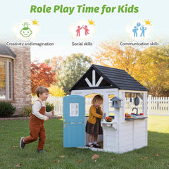 Natural Cedar Outdoor Kids Playhouse With Kitchenette-2
