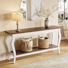 Vintage Console Table 70.9 Inch Two Tier Brown Finish-1