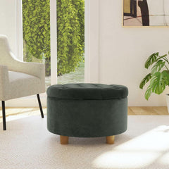 Handcrafted Loden Green Velvet Storage Ottoman 28In-1