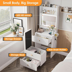White Makeup Vanity Desk With High Capacity USB Charging-2