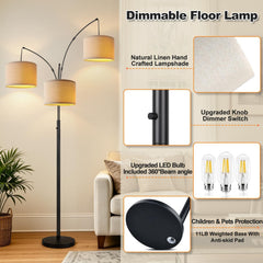 Dimmable Ultra-Tall Arc Floor Lamp Beige-Tone Shade-3