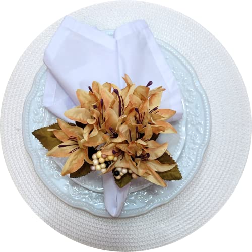 Maison Charlo Set of 4 Caramel Lilies Flower Celebration Napkin Rings-0