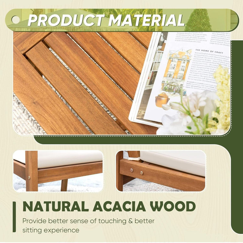 Acacia Wood 4 Piece Patio Conversation Set With Cushions-4