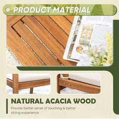 Acacia Wood 4 Piece Patio Conversation Set With Cushions-4