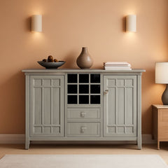 Rustic Gray Pine Wood Sideboard Buffet With Wine Storage-0