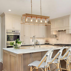 Gold 5 Light Farmhouse Chandelier Linear Ceiling Light-0