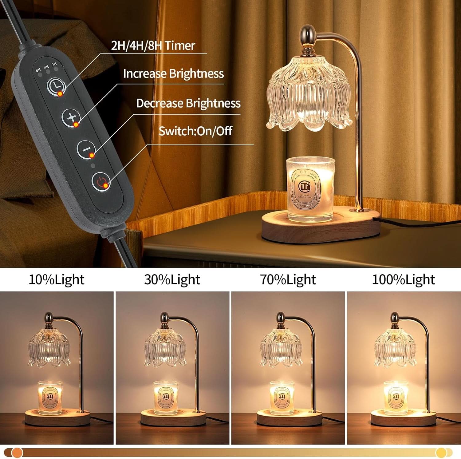 Golden Illuminating Candle Warmer Lamp Timer Dimmer