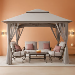 13x13 Grey Pop Up Gazebo Canopy Tent with Wheeled Bag-0