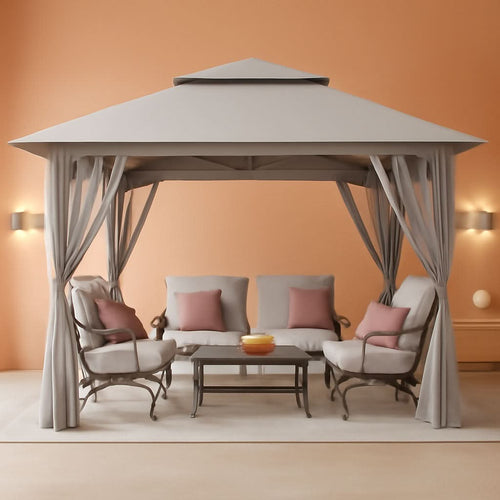 13x13 Grey Pop Up Gazebo Canopy Tent with Wheeled Bag-0