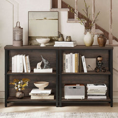 Industrial Timber Three Shelf Bookcase Dark Walnut-2