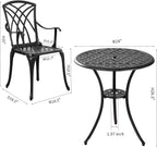 Outdoor Cast Aluminum Bistro Set 3 Piece Table And 2 Chairs Black-4
