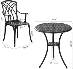 Outdoor Cast Aluminum Bistro Set 3 Piece Table And 2 Chairs Black-4